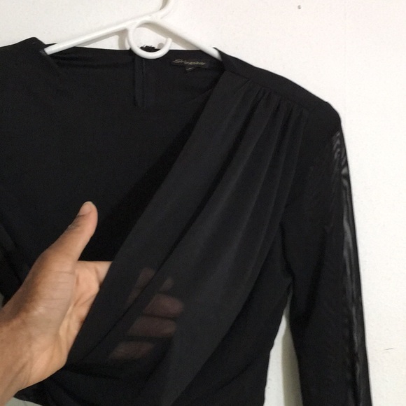 ShineStar Cropped Sheer Faux Wrap Blouse: Size Medium - Picture 2 of 8